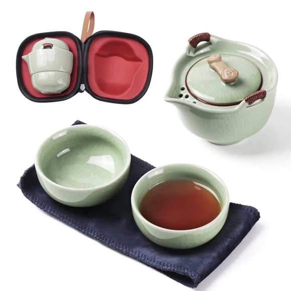 Portable Green Tea Set with Case - Picture 1 of 3